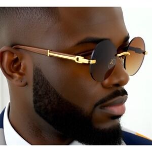 Hip Hop Sunglasses Wood Grain Arms Gold Accents Designer Style Street Wear Gafas
